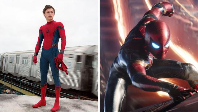 Spider-Man Costume in "Spider-Man": Homecoming (left) and the Avengers: Infinite War.